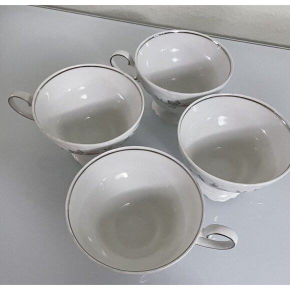 Vintage Johann Haviland Bavaria Germany, Set of 4 Teacups, White w/ Pink Floral - Picture 8 of 12
